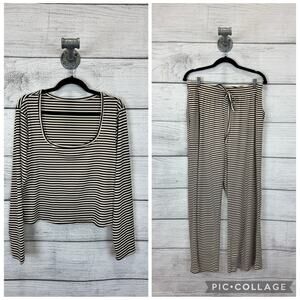 Katch Me Plus Size Brown & Cream Striped Ribbed 2pc Matching Set Size 2XL